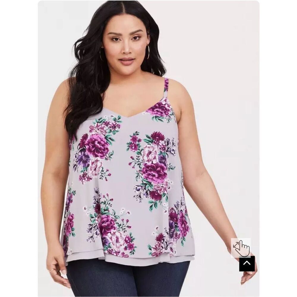EUC torrid Lavender Floral Sophie Challis Double Layer Swing Cami - Size 2